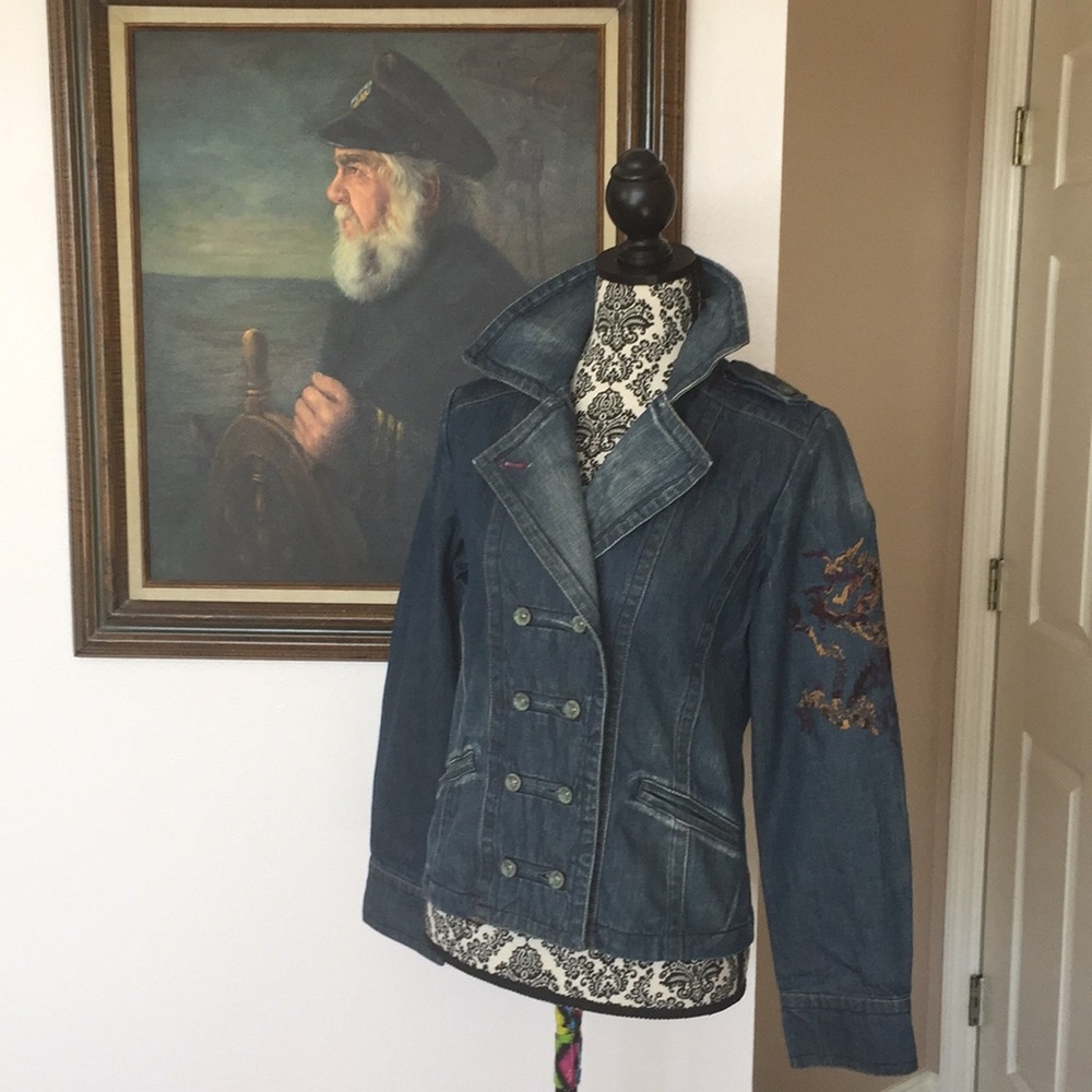 Sacage Double Breasted Embroidered Jean Jacket (M)
